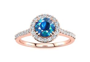 1.25 Carat Perfect Halo Blue Diamond Engagement Ring in 14K Rose Gold (3.7 g) (, SI2-I1) by SuperJeweler
