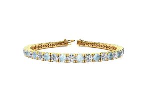 10 Carat Aquamarine & Diamond Tennis Bracelet in 14K Yellow Gold (14.6 g), 8.5 Inches,  by SuperJeweler