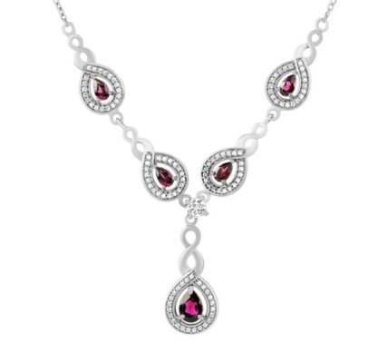 Luxusný strieborný náhrdelník Nelope s pravými granátmi a Brilliance Zirconia
