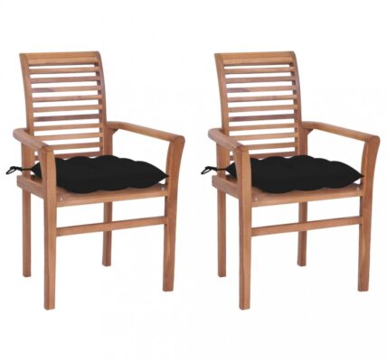Záhradná jedálenská stolička s poduškou 2 ks teak Dekorhome Čierna,Záhradná jedálenská stolička s poduškou 2 ks teak Dekorhome Čierna