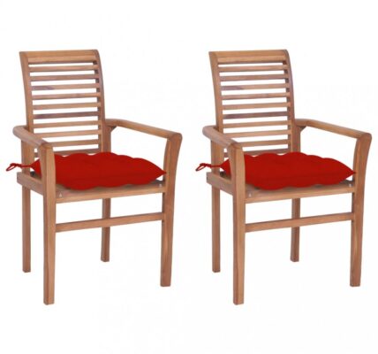 Záhradná jedálenská stolička s poduškou 2 ks teak Dekorhome Červená,Záhradná jedálenská stolička s poduškou 2 ks teak Dekorhome Červená