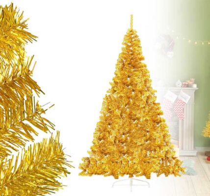 Zlatý umelý vianočný stromček, 150 cm 415 vetiev
