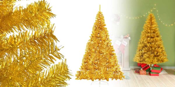 Zlatý umelý vianočný stromček, 150 cm 415 vetiev