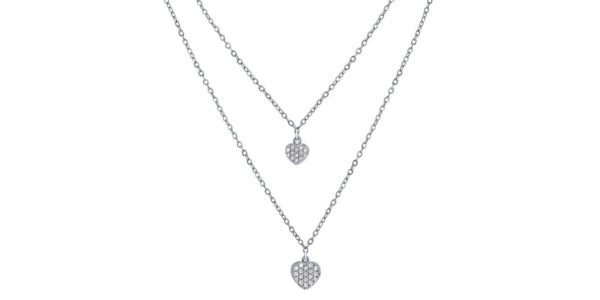 Dvojitý strieborný náhrdelník s príveskami srdca s Brilliance Zirconia