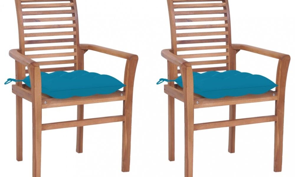 Záhradná jedálenská stolička s poduškou 2 ks teak Dekorhome Svetlo modrá,Záhradná jedálenská stolička s poduškou 2 ks teak Dekorhome Svetlo modrá