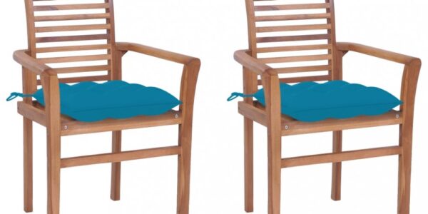 Záhradná jedálenská stolička s poduškou 2 ks teak Dekorhome Svetlo modrá,Záhradná jedálenská stolička s poduškou 2 ks teak Dekorhome Svetlo modrá