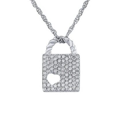 Strieborný náhrdelník s príveskom zámku lásky s Brilliance Zirconia – 42 + 5 cm