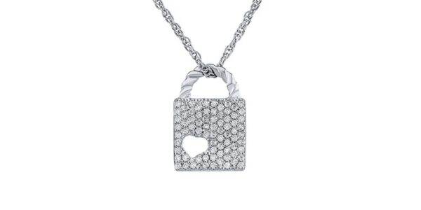 Strieborný náhrdelník s príveskom zámku lásky s Brilliance Zirconia – 42 + 5 cm