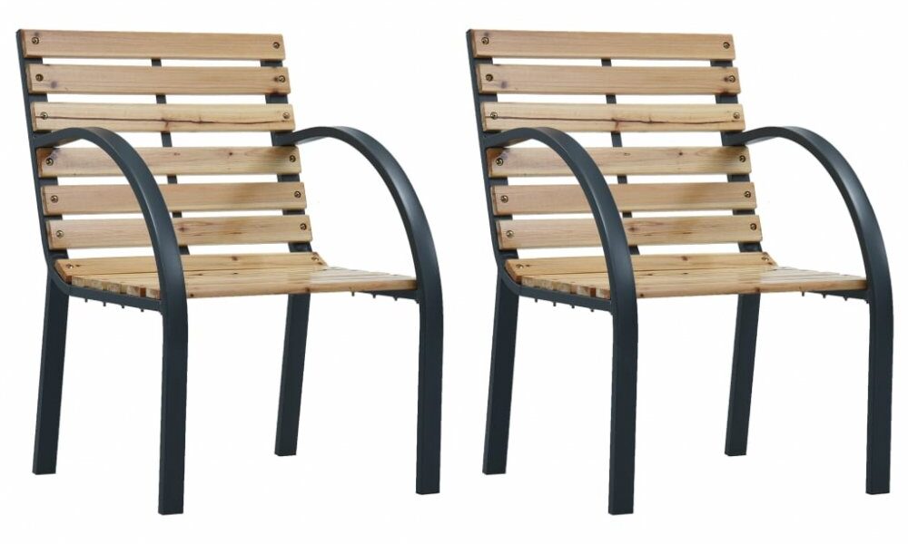 Záhradné stoličky 2 ks drevo / oceľ Dekorhome Hnedá,Záhradné stoličky 2 ks drevo / oceľ Dekorhome Hnedá
