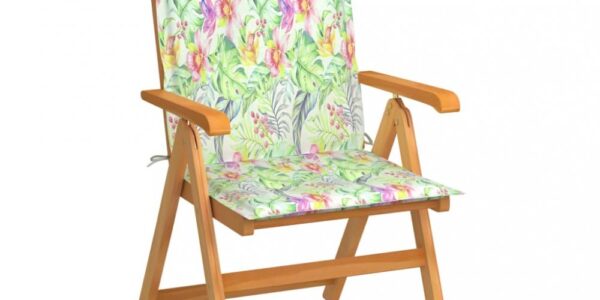 Skladacia záhradná stolička s poduškami teak / látka Dekorhome Kvety vzor,Skladacia záhradná stolička s poduškami teak / látka Dekorhome Kvety vzor