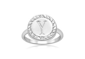 „Y“ Initial Diamond Ring in Sterling Silver,  by SuperJeweler