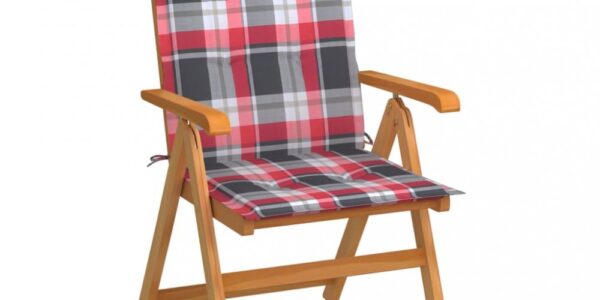 Skladacia záhradná stolička s poduškami teak / látka Dekorhome Biela / červená,Skladacia záhradná stolička s poduškami teak / látka Dekorhome Biela /
