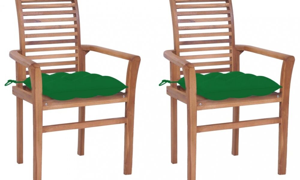 Záhradná jedálenská stolička s poduškou 2 ks teak Dekorhome Zelená,Záhradná jedálenská stolička s poduškou 2 ks teak Dekorhome Zelená