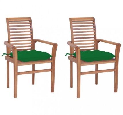 Záhradná jedálenská stolička s poduškou 2 ks teak Dekorhome Zelená,Záhradná jedálenská stolička s poduškou 2 ks teak Dekorhome Zelená