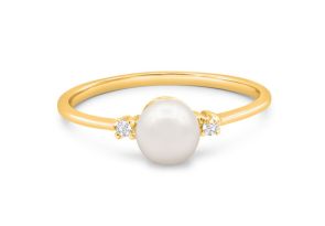 Round Freshwater Cultured Pearl & Diamond Accent Ring in 14K Yellow Gold (1.10 g), Great For Ring Finger Or Pinky,  by SuperJeweler