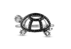 Black Diamond Turtle Ring Crafted in Solid Sterling Silver by SuperJeweler