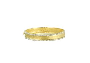 18K Yellow Gold 11.0mm Hammered Finish Bracelet w/ Diamonds by SuperJeweler