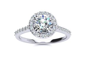 1 Carat Round Halo Diamond Engagement Ring in Platinum (,  Clarity Enhanced) by SuperJeweler