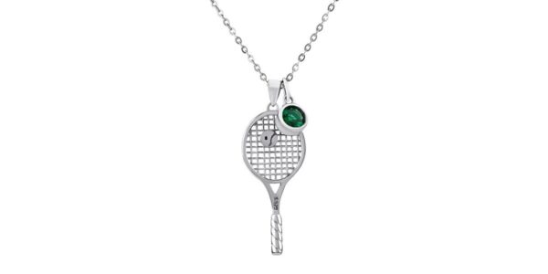 Strieborný náhrdelník Falla s príveskom tenisovej rakety a loptičky s Brilliance Zirconia