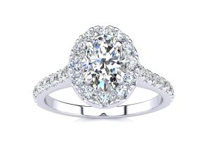 1.5 Carat Oval Halo Diamond Engagement Ring in 14k White Gold,  by SuperJeweler