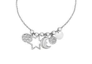 Sterling Silver & Cubic Zirconia Moon & Stars Charm Bracelet w/ Adjustable Bead, 7 Inch by SuperJeweler