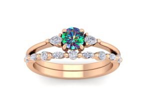 3/4 Carat Round Shape Mystic Topaz Ring & Diamond Band – Bridal Ring Set in 14K Rose Gold (3.70 g) (, I1-I2), Size 4 by SuperJeweler