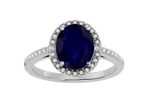 3 1/2 Carat Oval Shape Sapphire & Halo Diamond Ring in Sterling Silver,  by SuperJeweler