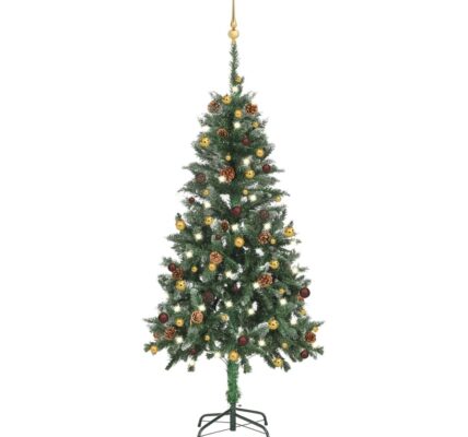 vidaXL Osvetlený umelý vianočný stromček s guľami 150 cm