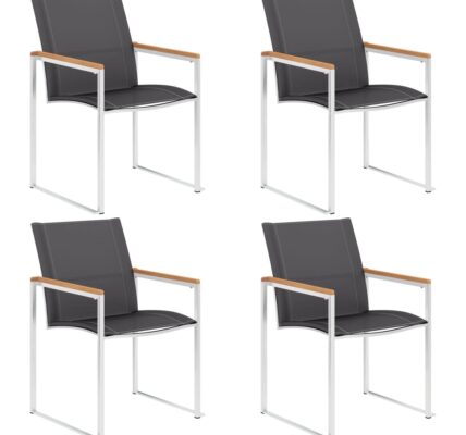 vidaXL Záhradné stoličky 4 ks, textilén a nehrdzavejúca oceľ, sivé