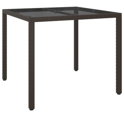 vidaXL Záhradný stôl 90x90x75 cm tvrdené sklo a polyratan hnedý