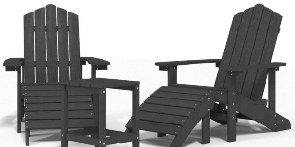 vidaXL Záhradné stoličky Adirondack s podnožkou stolíkom HDPE antracit