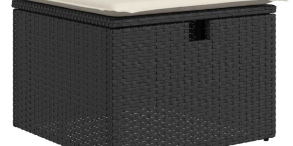 vidaXL Záhradná taburetka s vankúšom čierna 55x55x37 cm polyratan