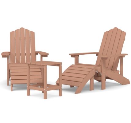 vidaXL Záhradné stoličky Adirondack s podnožkou a stolíkom HDPE hnedé