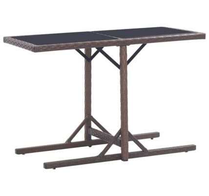 vidaXL Záhradný stôl hnedý 110x53x72 cm sklenený a polyratan