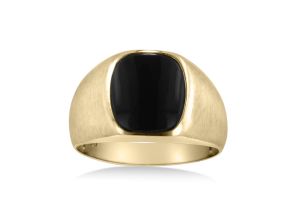 Cushion Cut Black Onyx Men’s Ring Crafted in Solid 14K Yellow Gold by SuperJeweler