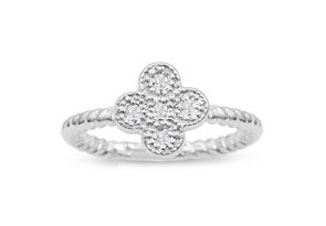Flower Shaped Diamond Promise Ring w/ Rope Wedding Band in White Gold (1.70 g),  by SuperJeweler