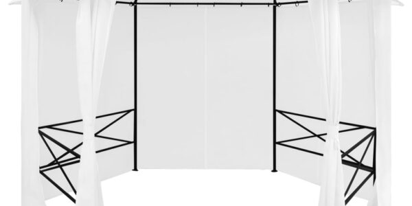 vidaXL Záhradný prístrešok so závesmi 360x312x265 cm, biely 180 g/m²