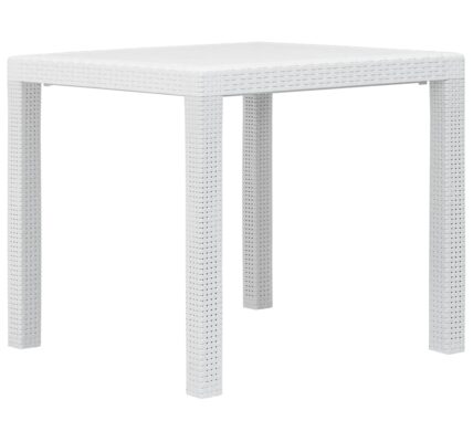 vidaXL Záhradný stôl biely 79x79x72 cm plastový s ratanovým vzhľadom