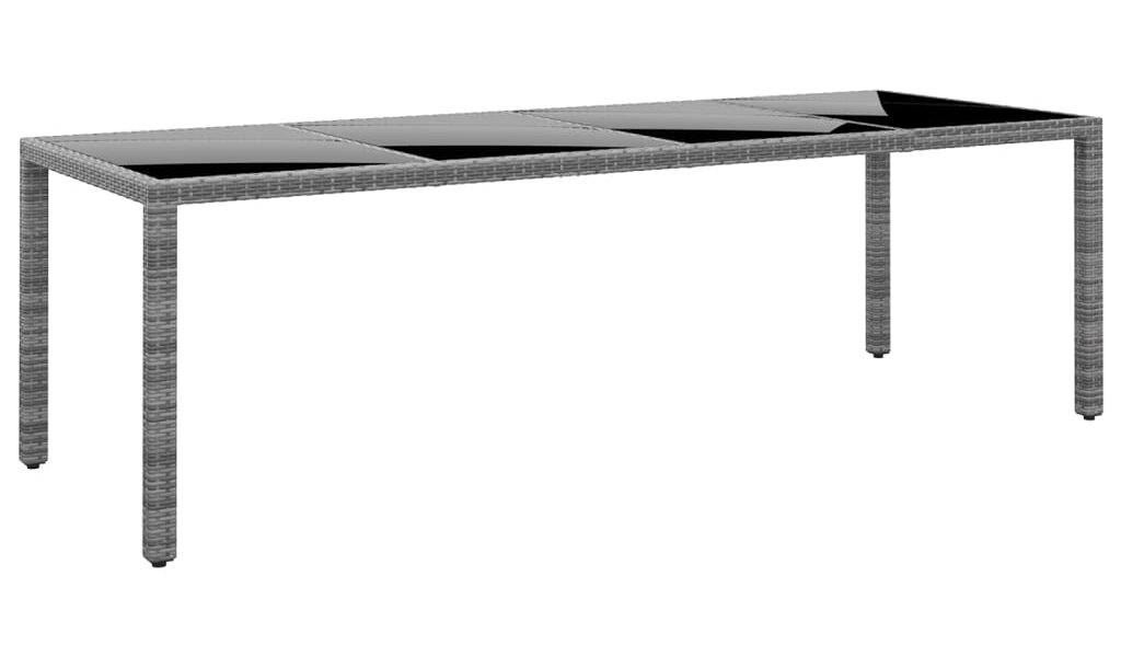 vidaXL Záhradný stôl 250x100x75 cm tvrdené sklo a polyratan sivý