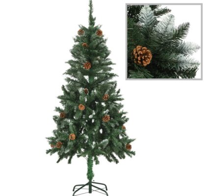 vidaXL Umelý vianočný stromček s borovicovými šiškami biele vetvičky 150 cm