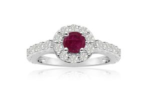 1.5 Carat Halo Diamond & Ruby Engagement Ring in 14K White Gold (5.4 g) (, SI2-I1) by SuperJeweler