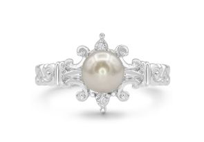 Round Freshwater Cultured Pearl & Diamond Ring in 14K White Gold (2.4 g),  by SuperJeweler