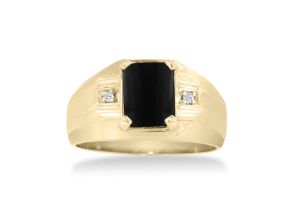 Black Onyx & Diamond Men’s Ring Crafted in Solid Yellow Gold,  by SuperJeweler