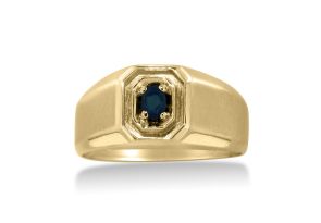 1/4 Carat Oval Created Sapphire Men’s Ring Crafted in Solid Yellow Gold by SuperJeweler