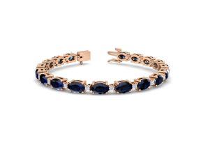 12 Carat Oval Shape Sapphire & Diamond Bracelet in 14K Rose Gold (9.60 g), 7 Inches,  by SuperJeweler