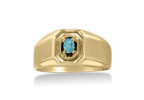 1/4 Carat Oval Blue Topaz Men’s Ring Crafted in Solid Yellow Gold by SuperJeweler