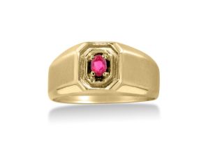 1/4 Carat Oval Created Ruby Men’s Ring Crafted in Solid Yellow Gold by SuperJeweler