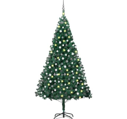 vidaXL Osvetlený umelý vianočný stromček s guľami, zelený 240 cm