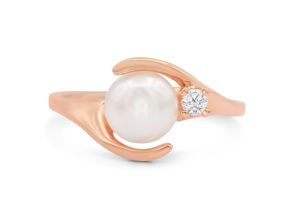 Round Freshwater Cultured Pearl & Diamond Ring in 14K Rose Gold (2.7 g),  by SuperJeweler