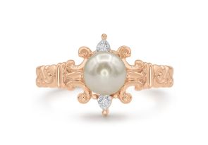 Round Freshwater Cultured Pearl & Diamond Ring in 14K Rose Gold (2.4 g),  by SuperJeweler